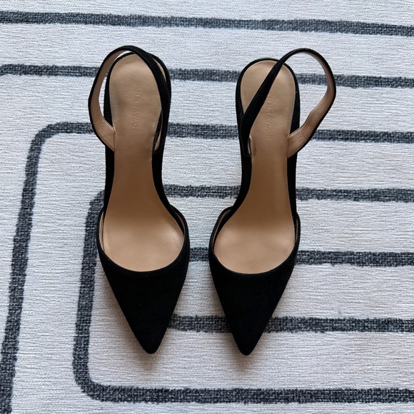 Ann Taylor Kerry Black Suede Slingback Pointed Toe Pumps Size 7 - Picture 2 of 5